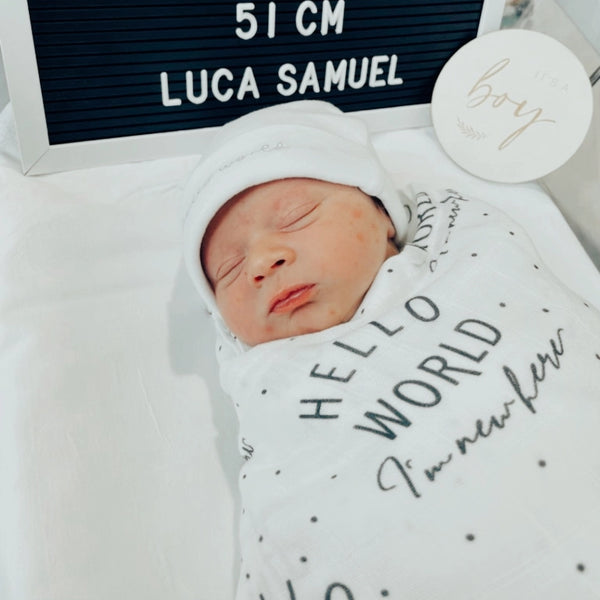 Muslin Swaddle Baby Blanket | Hello World