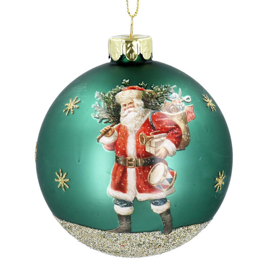 Matt Green/Gold Sparkling Santa Glass