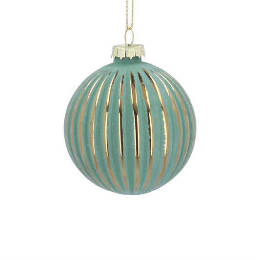 Opaque Teal & Gold Ribbed Glass Ball