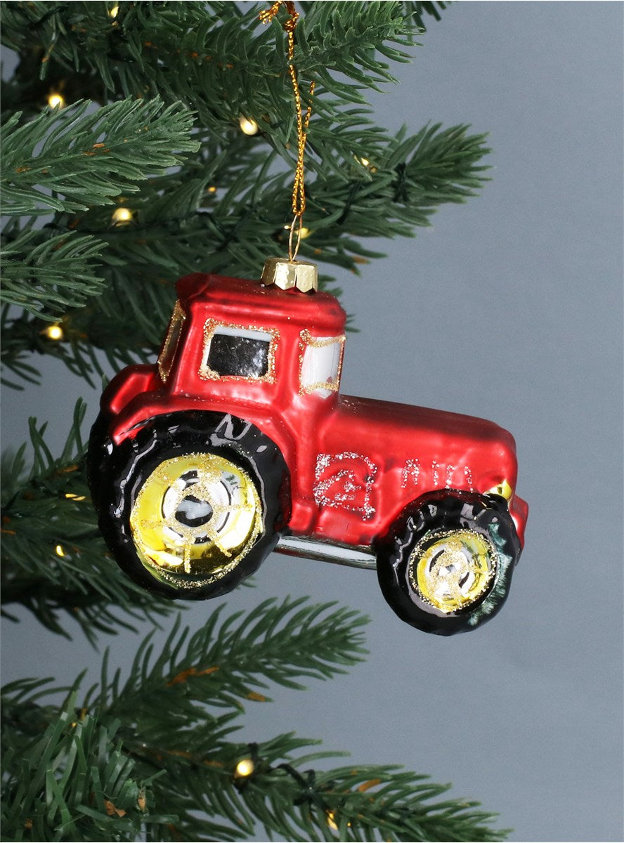 Red Glass Tractor Decoration