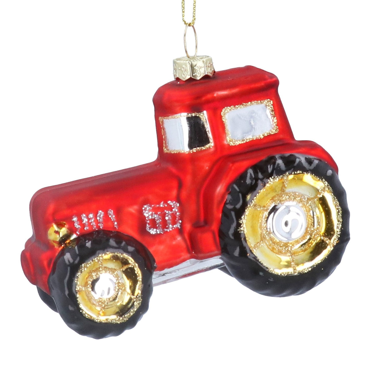 Red Glass Tractor Decoration