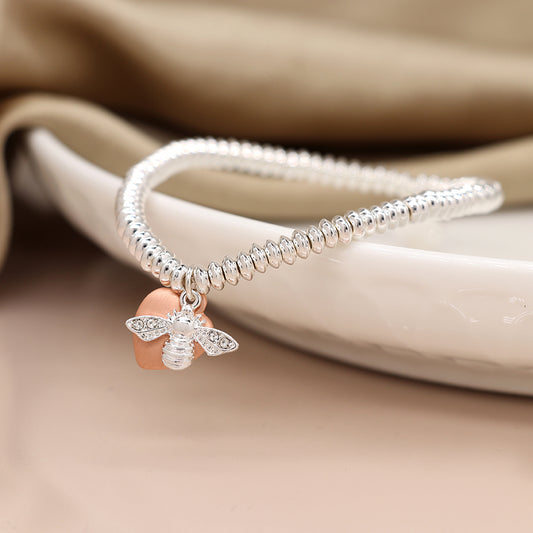 Oval Bead Bracelet With Bumblebee & Rose Gold Heart