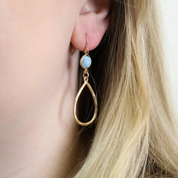 Golden teardrop and turquoise earrings