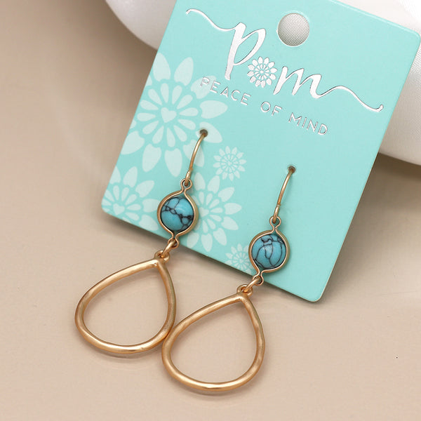 Golden teardrop and turquoise earrings