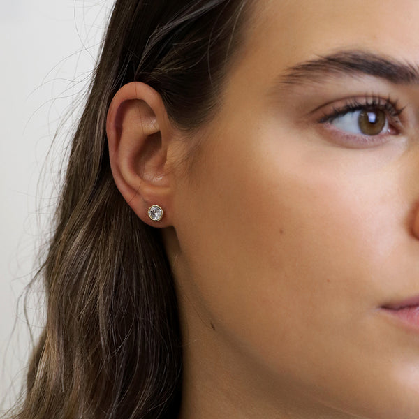 Golden simple round cz crystal earrings