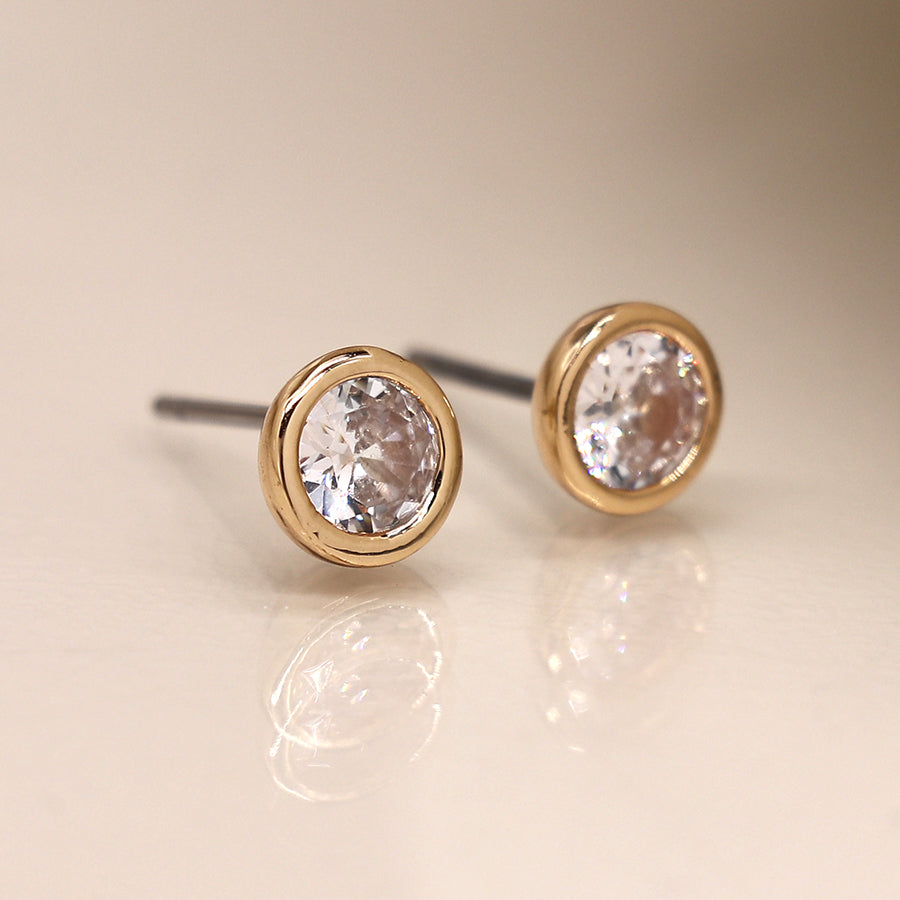 Golden simple round cz crystal earrings