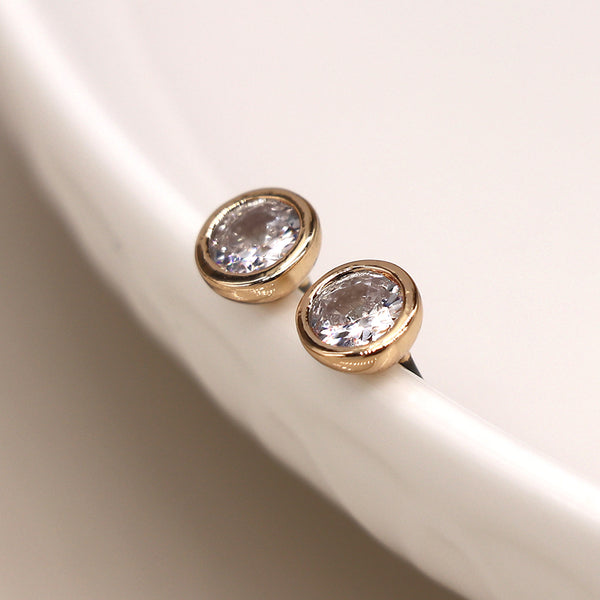 Golden simple round cz crystal earrings