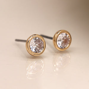Golden simple round cz crystal earrings