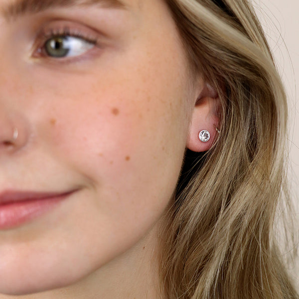 Silver plated simple round cz crystal earrings