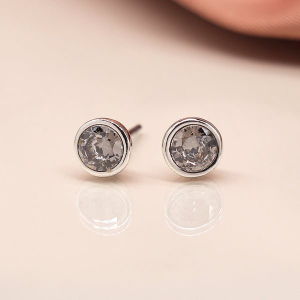Silver plated simple round cz crystal earrings