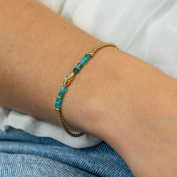 Golden Chain/Aqua Bead Adjustable Bracelet