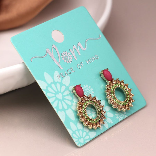 PINK & GREEN CRYSTAL MIX 'WREATH' STYLE EARRINGS