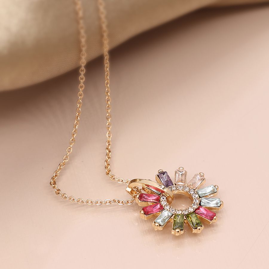 MULTICOLOUR CRYSTAL FLOWER HOOP PENDANT NECKLACE