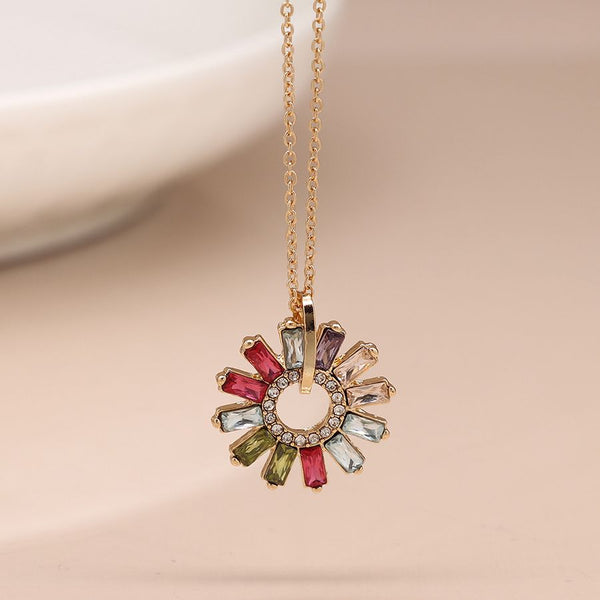 MULTICOLOUR CRYSTAL FLOWER HOOP PENDANT NECKLACE