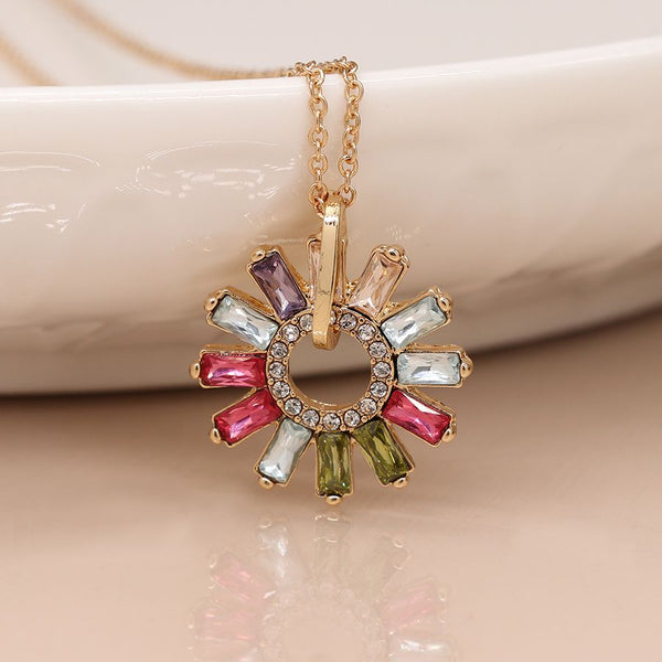 MULTICOLOUR CRYSTAL FLOWER HOOP PENDANT NECKLACE