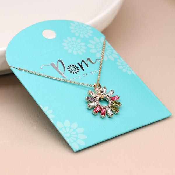 MULTICOLOUR CRYSTAL FLOWER HOOP PENDANT NECKLACE