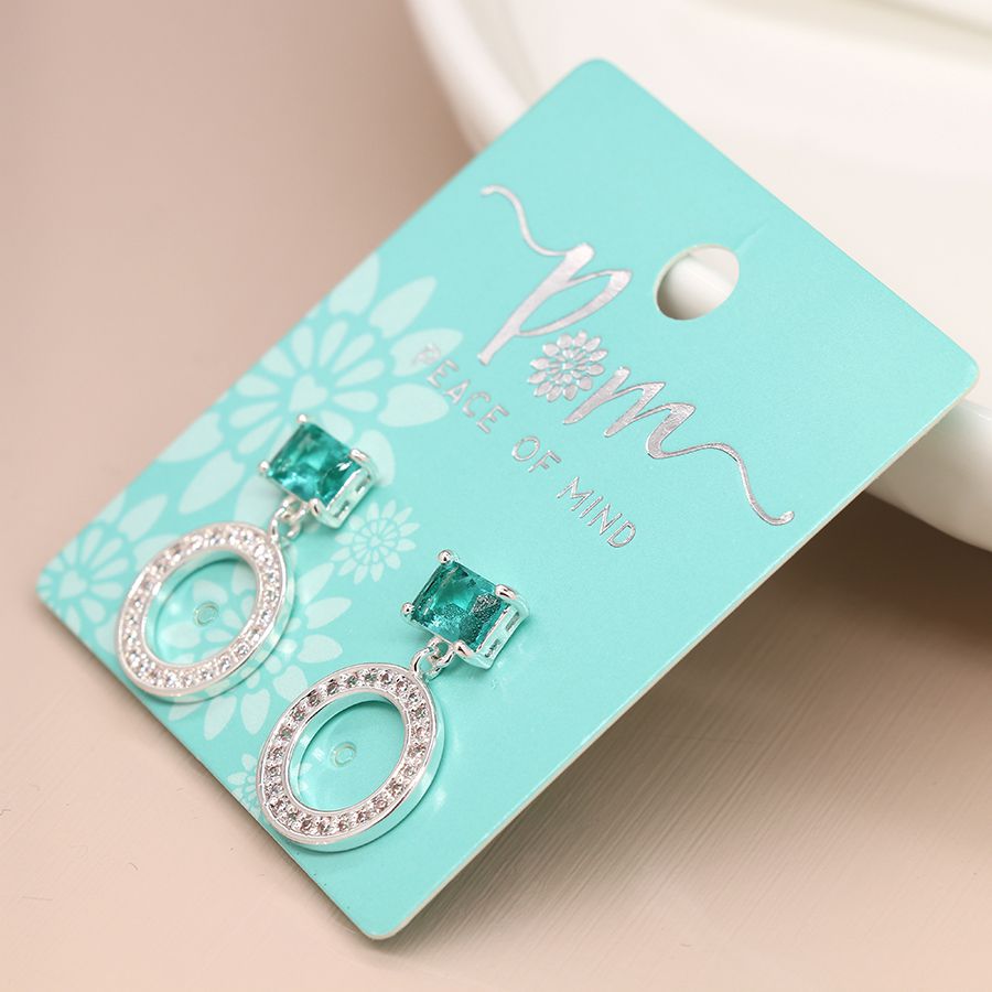 Silver Plated Crystal Circle and Aqua Crystal Earrings