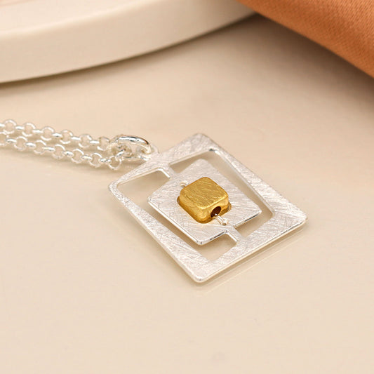 Brushed Gold and Silver Plated Irregular Nested Square Necklace
