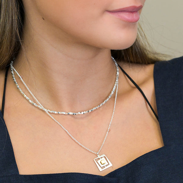 Brushed Gold and Silver Plated Irregular Nested Square Necklace