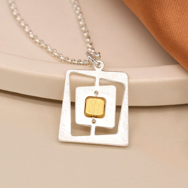 Brushed Gold and Silver Plated Irregular Nested Square Necklace