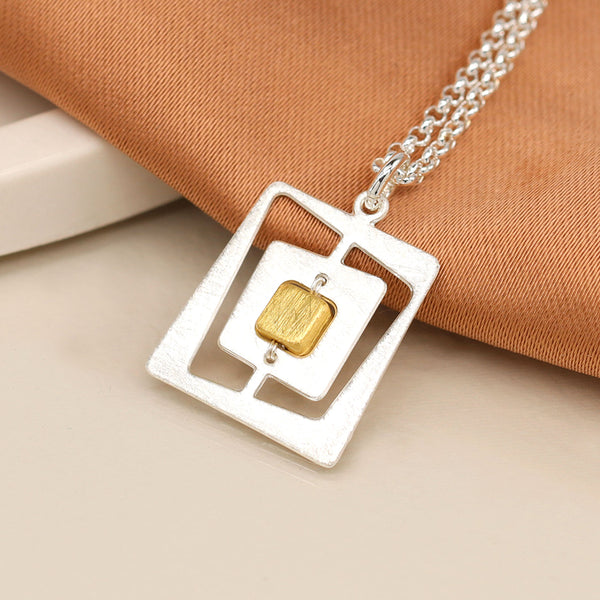 Brushed Gold and Silver Plated Irregular Nested Square Necklace