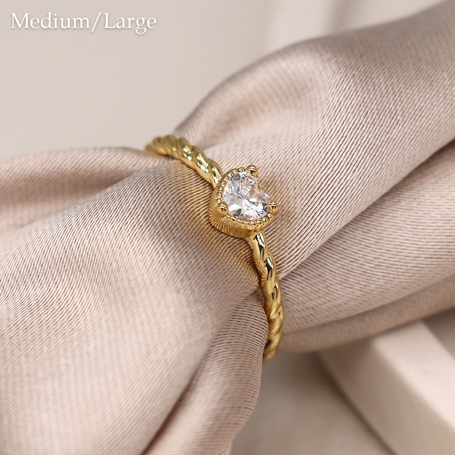 Gold Plated Twist Ring With Heart Shaped Crystal M/L