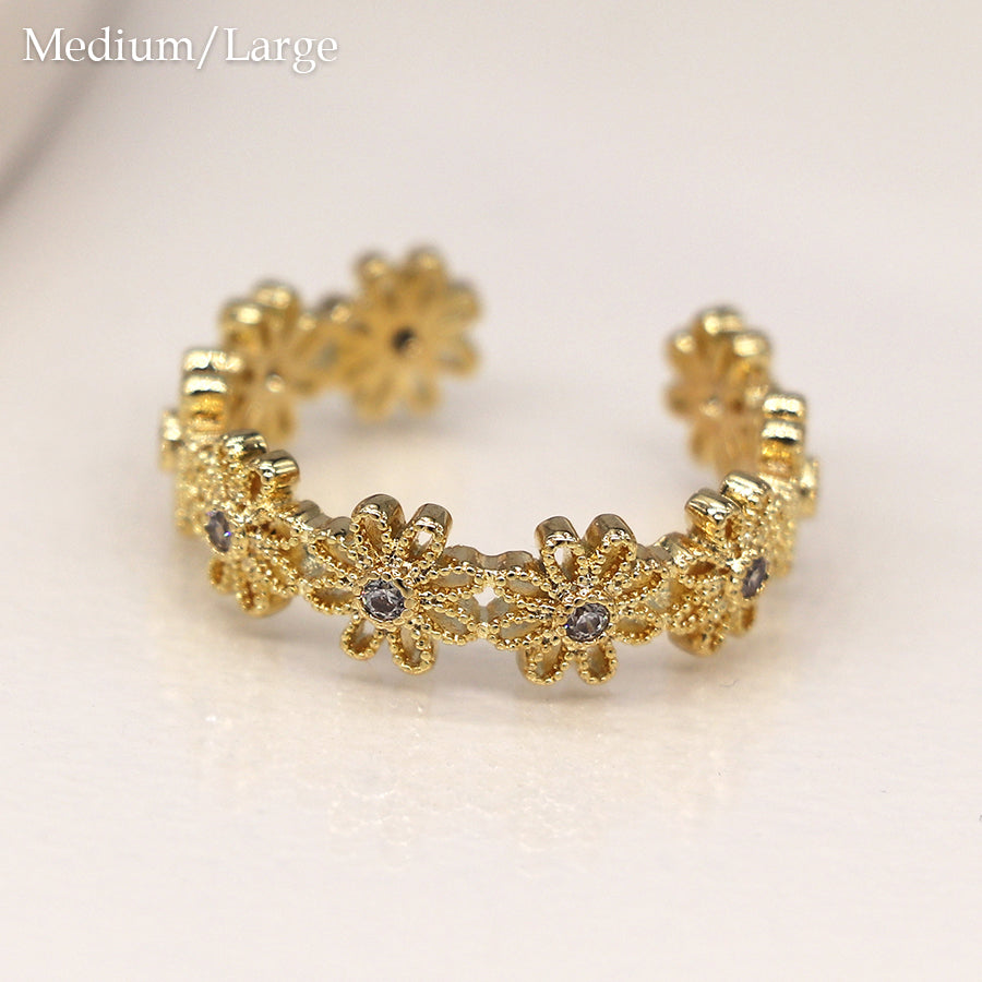 Crystal Flowers Gold Plated Ring M/L