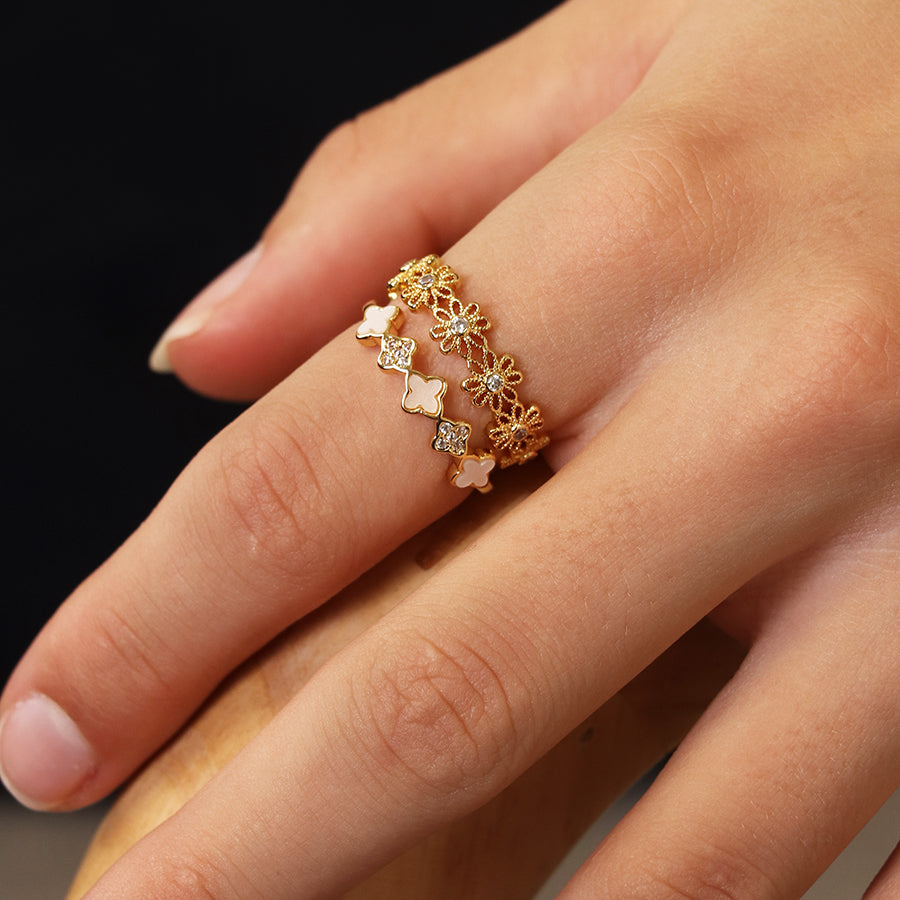 Crystal Flowers Gold Plated Ring S/M