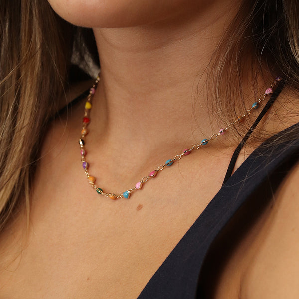Rainbow Enamel Multi Hearts Necklace