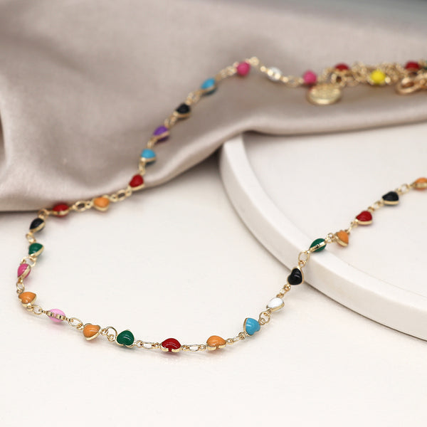 Rainbow Enamel Multi Hearts Necklace
