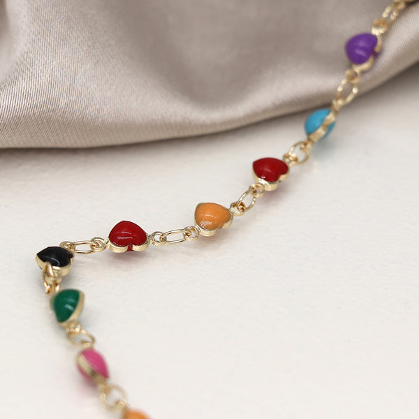 Rainbow Enamel Multi Hearts Necklace