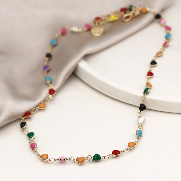 Rainbow Enamel Multi Hearts Necklace