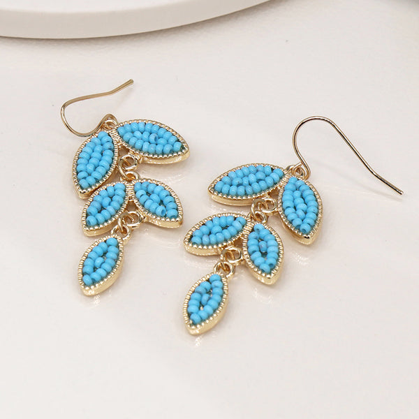 Turquoise Beaded Leaf Earrings