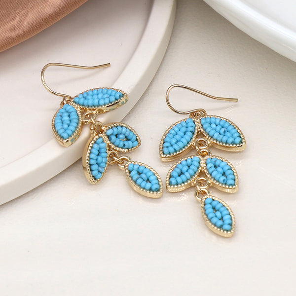 Turquoise Beaded Leaf Earrings