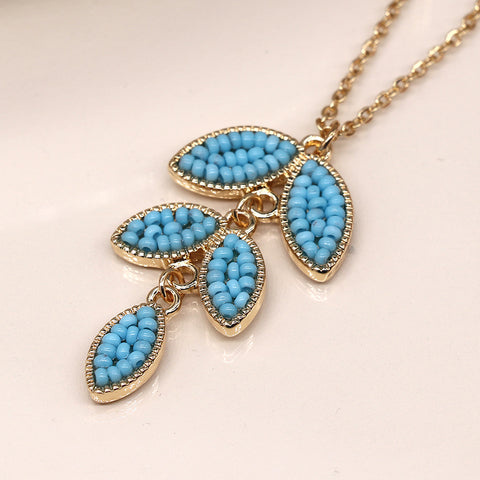 Turquoise Beaded Leaf Pendant Necklace