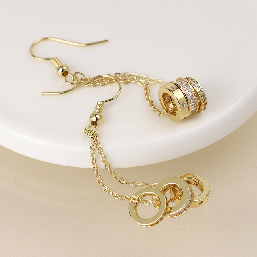 Golden Triple Crystal Rings & Chain Earrings