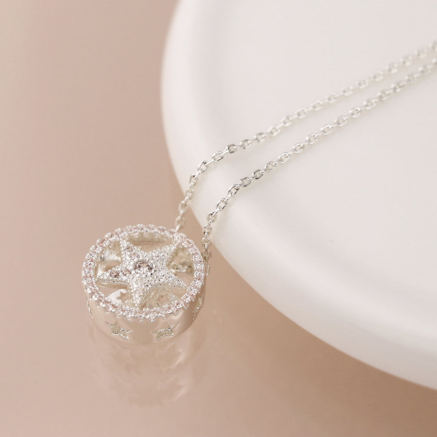 Silver Plated Star in Circle Heart in Circle Necklace