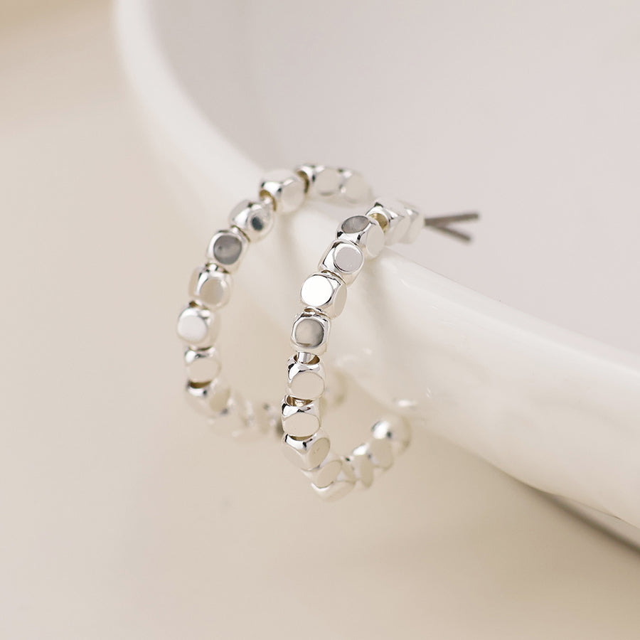 Silver Plated Tiny Beaded Hoop Earrings