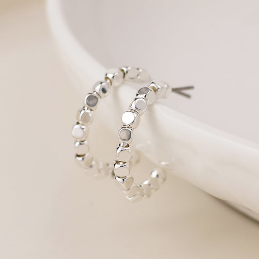 Silver Plated Tiny Beaded Hoop Earrings