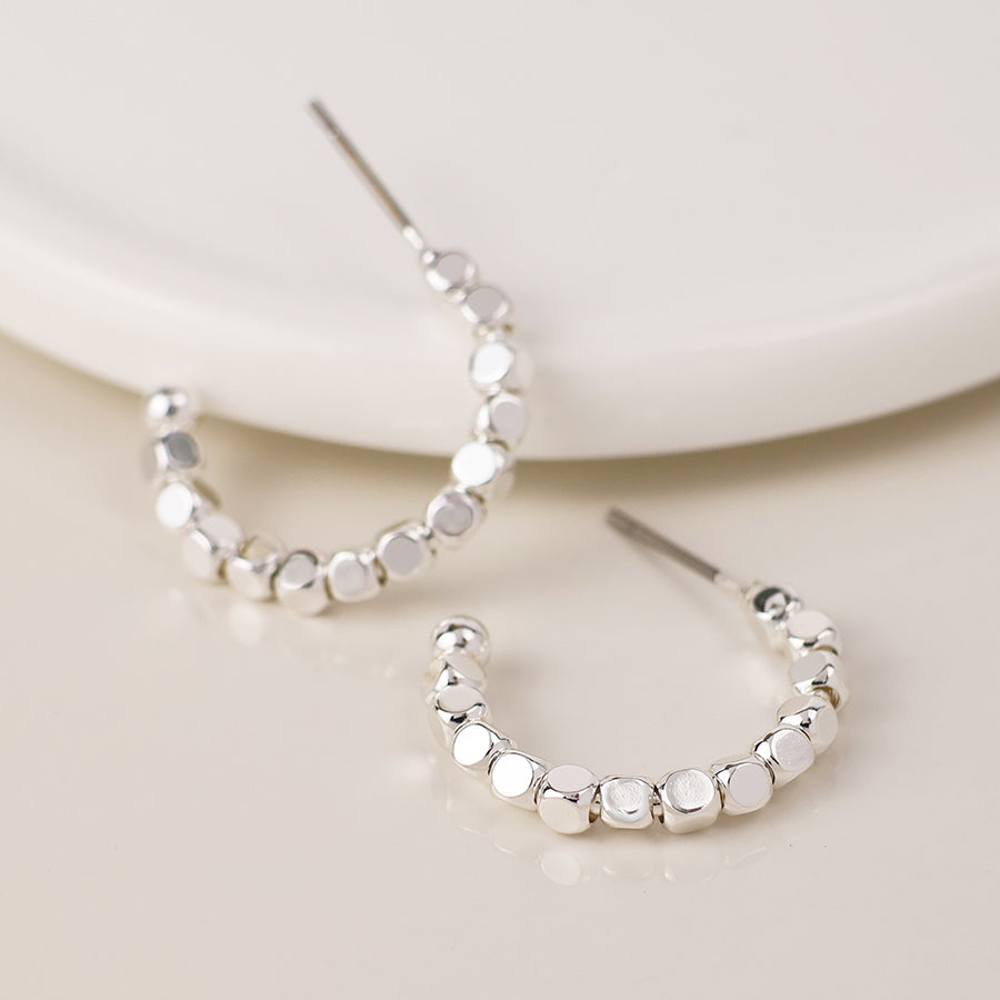 Silver Plated Tiny Beaded Hoop Earrings