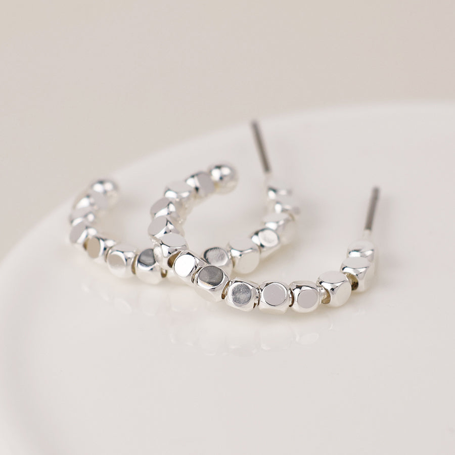 Silver Plated Tiny Beaded Hoop Earrings