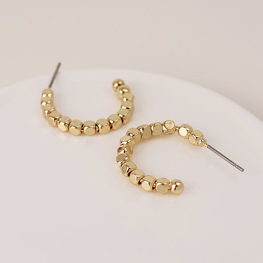 Gold Plated Tiny Beaded Hoop Earrings