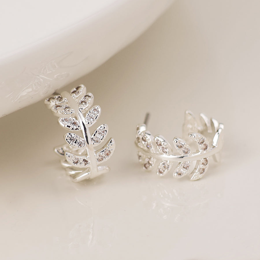Silver Plated Crystal Leaf Sleeper Earrings