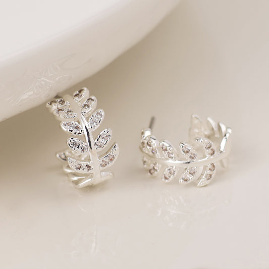 Silver Plated Crystal Leaf Sleeper Earrings