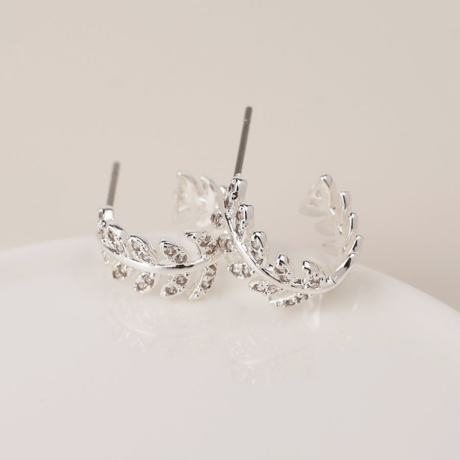 Silver Plated Crystal Leaf Sleeper Earrings