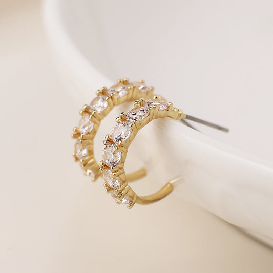 Gold Crystal Huggie Hoop Earrings