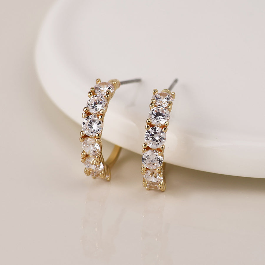 Gold Crystal Huggie Hoop Earrings