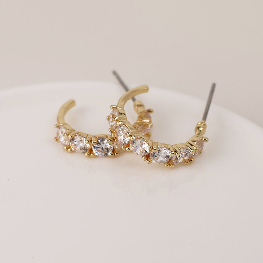Gold Crystal Huggie Hoop Earrings