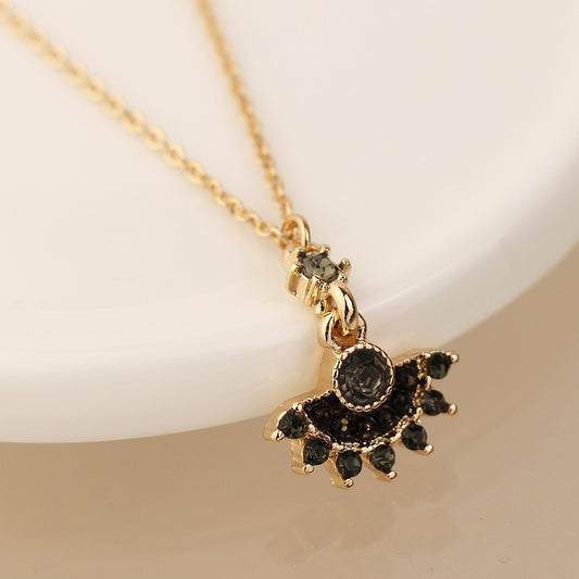 Faux Gold Black Mix Multi Crystal Fan Necklace