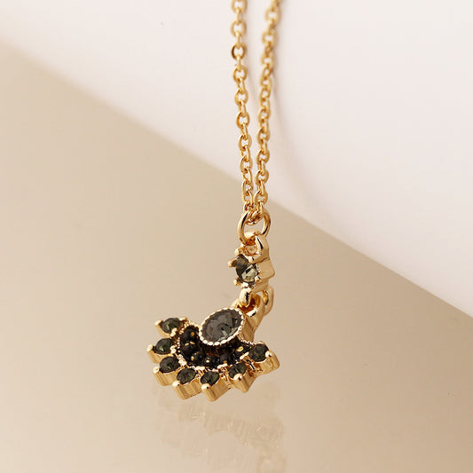 Faux Gold Black Mix Multi Crystal Fan Necklace